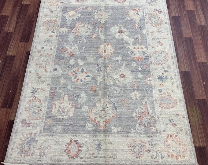 4x6 ft vintage muted gray beige oushak rug - Natural veg dyes wool oriental rug - Afghan hand knotted rug - rug for bedroom, livingroom rug