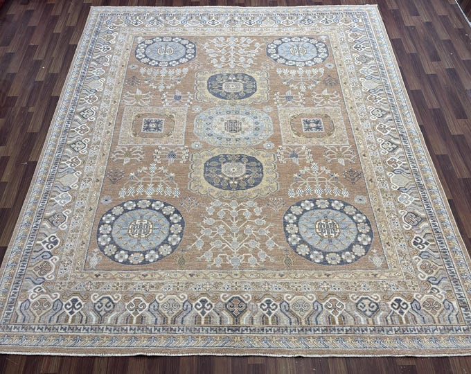 8x10 ethnic tribal brown khotan area rug - afghan hand knotted natural veg dyed wool oriental rug - bedroom rug, dining rug, livingroom rug