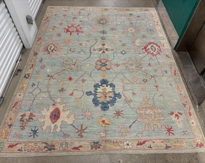 9x12 Soft light blue oushak rug - floral rug - Oreintal Rug - hand woven rug - rug for living room - bedroom rug - tribal rug - afghan rug