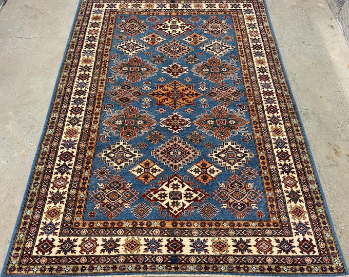 6x8 light blue kazak rug - afghan handmade rug - Natural color dyes wool rug - tribal area rugs - living room rug - bedroom rugs -home decor