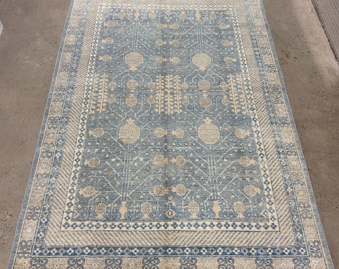 6x9 tribal pomegranate bluish gray khotan rug - Natural veg dyes wool oriental rug - Afghan handmade rug - rug for bedroom - living room rug