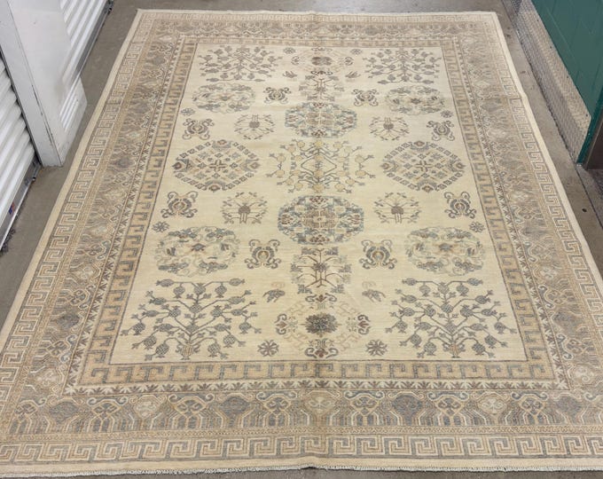 9x12 stunning ivory white Khotan rug - Pomegranate rug - afghan hand knotted wool rug - rug for livingroom - bedroom rug, chines design rug