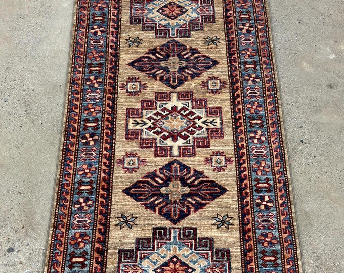 11 ft beige Kazak Runner Rug - Afghan hand knotted - Kazak Runner - Entryway Rug - hallway rug - Home Decor- Corridor Rug - kitchen rug
