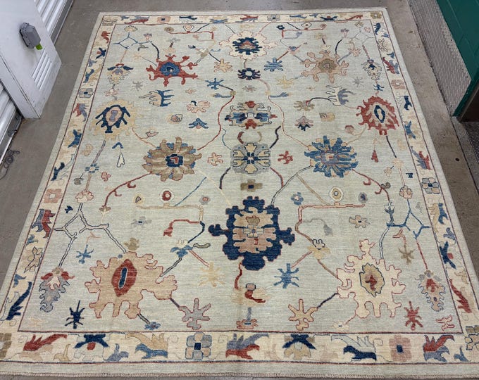 8x10 Soft light blue tribal Oushak rug - Afghan hand knotted wool rug - floral rug - livingroom rug - bedroom rug - vintage home decor rug