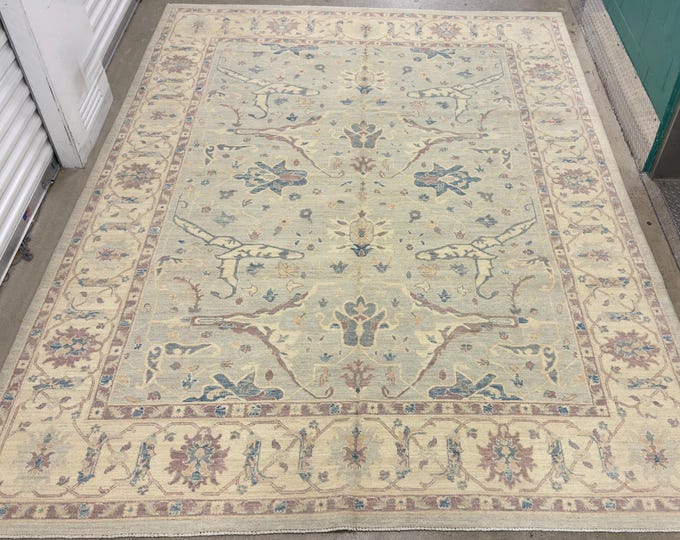 9x12 soft pastel Light blue bidjar Oushak rug - afghan hand knotted wool oriental rug, flooring rug, home decor bedroom rug, living room rug