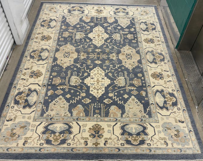 9x12 tribal Dark Gray oushak rug - Afghan hand knotted oriental rug - rug for livingroom - bedroom rug - diningroom rug - 9'1x12'1"