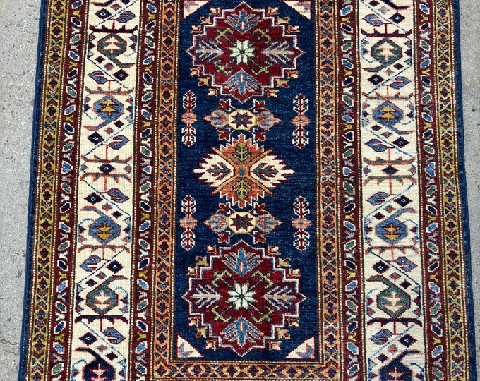 3x4 tribal navy blue rug small size entryway rug - natural color dyes wool hand knotted rug - bathroom rug - kids room rug - Nursery rug