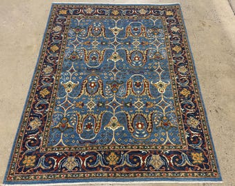 Hand Knotted Afghan Bidjar Rug: 5x7 Blue Wool Oriental Rug