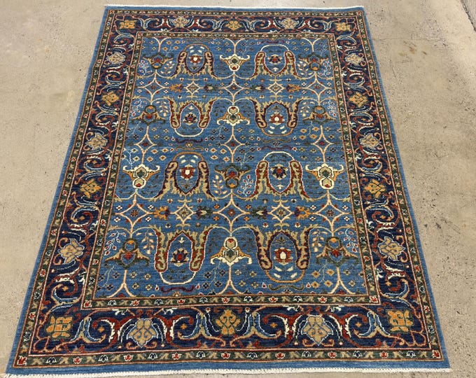 5x7 Blue Afghan Bidjar Rug - hand knotted Veg Dye Wool Oriental Area Rug - Bedroom Rug - living room rug - Blue carpet - 4'9"x6'8"
