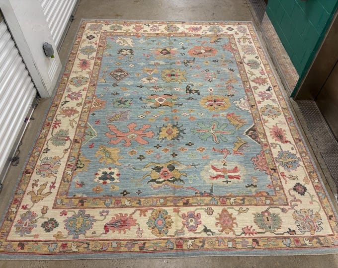 9x12 Sky Blue Oushak rug - Afghan Hand knotted woven rug - Oriental Rug - rug for living room - bedroom rug - area rug - floral vintage rug