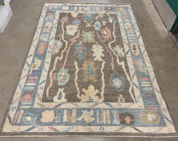 6x9 charcoal tribal oushak rug - afghan hand knotted persian style naturel veg dyes wool rug - rugs for living room - bedroom rugs nomad rug