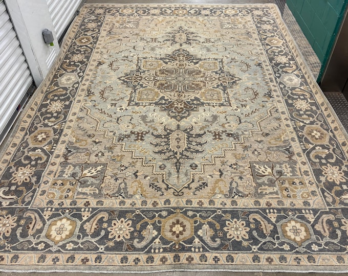 10x14 oversize Heriz tribal chobi dark gray rug afghan hand knotted wool rug - oriental rug - livingroom rugs - bedroom rugs - vintage rug