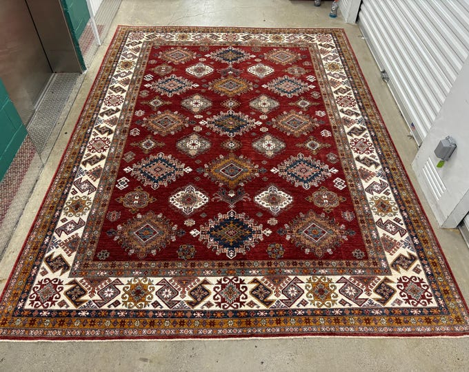 9x12 Unique afghan hand knotted wool area rug - oriental rug - rugs for bedroom - livingroom rug -Persian style rug - tribal rug - homedecor
