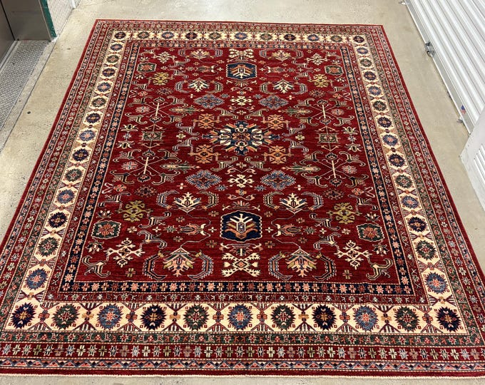 Stunning tribal kazak 8x10 ft area rug - floral oriental rug - rug for livingroom - bedroom rug - Afghan hand knotted wool rug flooring art