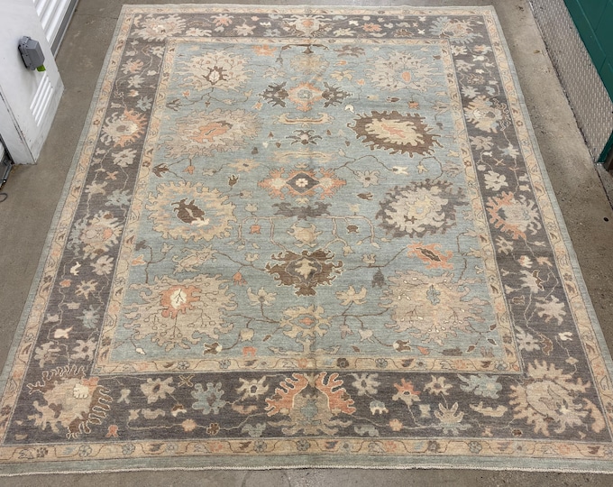 8x10 decorative sky blue oushak rug - tribal hand knotted wool oriental rug - traditional rug - natural veg dyes rug - rugs for dining room