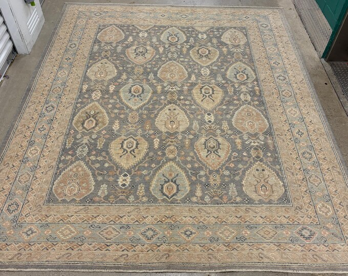 8x10 Floral Gray oushak rug - Afghan hand knotted Wool Oriental rug - rug for livingroom rug - bedroom rug - area rug - tribal veg dye rug