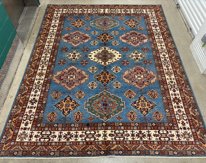 8x10 Beautiful light blue kazak rug for home decor - Afghan hand knotted wool Oreintal rug - rug for bedroom - livingroom rug - tribal rugs