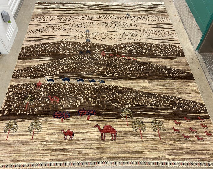 8x10 ft tribal nomad art design rug - camel pattern gabbah rug - Natural wool undye rug - modern rug - traditional Gallery rug - living room