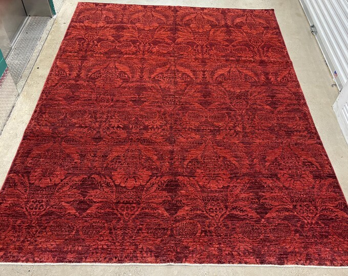 8x10 Red floral Modern rug - rugs for bedroom - Organic Natural hand spun wool rug - rugs for livingroom - afghan hand knotted oriental rug