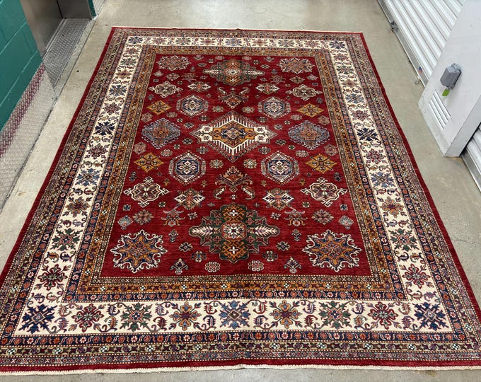 8x10 ft Red Fine Kazak rug - Tribal Natural dye colors wool rug - Oriental area rug - rugs for livingroom - bedroom rugs - dining room rugs