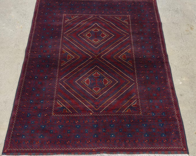 5x6.5 traditional vintage soft pile khal mohammadi rug , Afghan Turkmen hand knotted wool rug , living room rug , bedroom rug, flooring rug