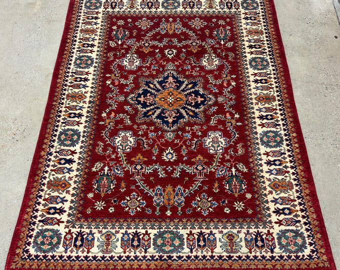 5x7 stunning tribal Red Kazak rug vintage area rug - floral afghan handmade rug - rug for Kitchen - rugs for living room - traditional rug