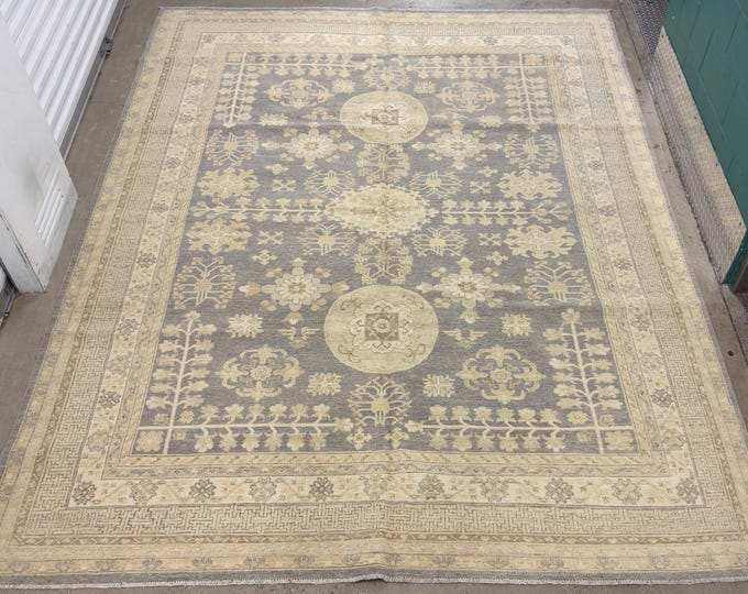 9x12 stunning muted gray Khotan rug - Pomegranate rug - afghan hand knotted woven rug - rug for livingroom - bedroom rug - chines design rug