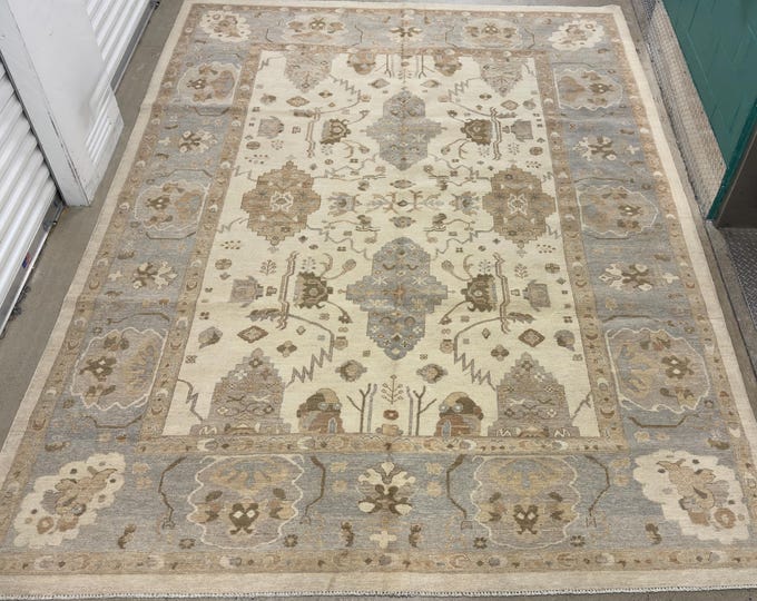 9x12 Handmade tribal ivory oushak rug - Afghan hand knotted oriental rug - rug for livingroom - bedroom rug - diningroom rug - 9'x12'2"