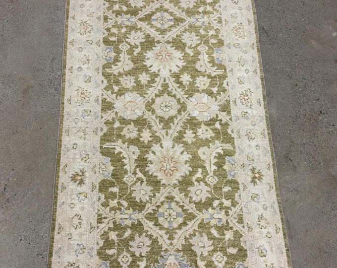 8ft Beautiful green traditional home decor runner rug - afghan hand knotted wool oriental rug, hallway rug, kitchen rug, entryway runner rug