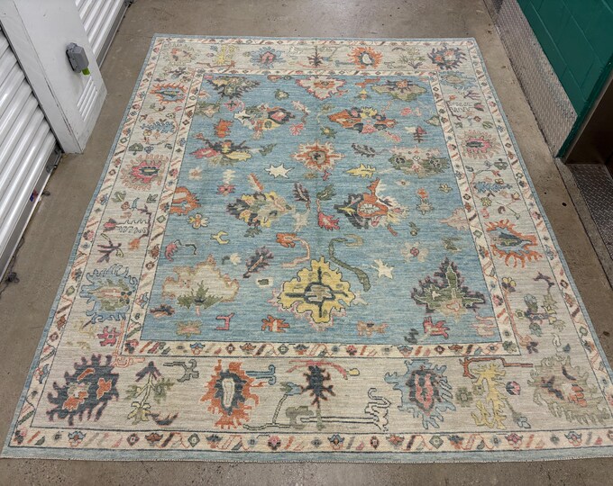 8x10 floral Sky blue Oushak rug - Hand knotted woven rug - oriental rug - colorful rug - rugs for livingroom - bedroom rug - diningroom rug
