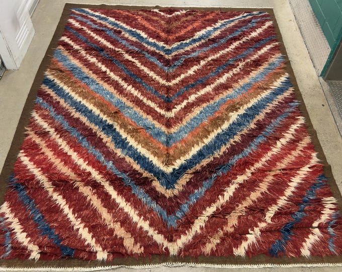 8x10 Modern multicolor handmade Moroccan double pile kilim rug, afghan hand knotted wool rug, livingroom rug, tribal abstract home decor rug