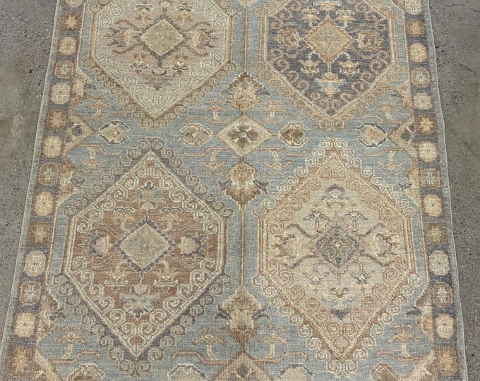 4x6 tribal pastel blue gray oushak rug - afghan hand knotted wool oriental rug - flooring art home decor rug - bedroom rug - kitchen rugs