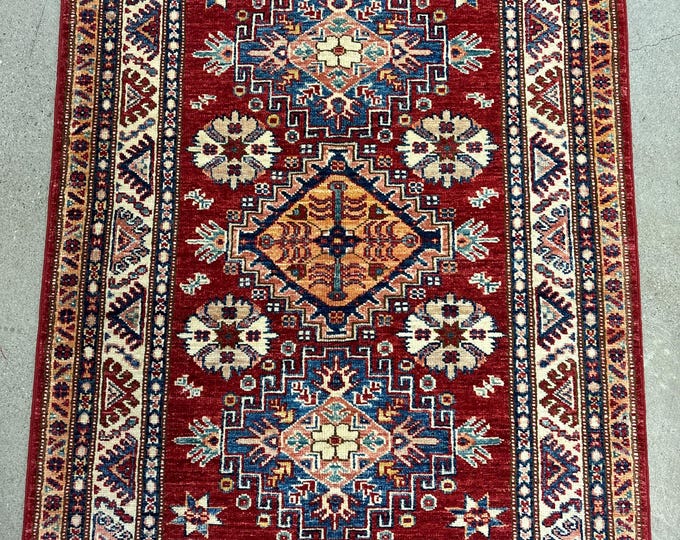 3x4 beautiful tribal red hand knotted rug - afghan handmade rug - nursery rug - bathroom rug - entryway rug - traditional rug 3"x4'2 ft