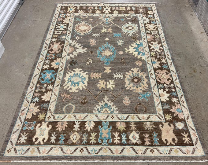 6x9 Vintage Oushak Area Rug - Turkish colorful gray Hand Knotted Low pile distressed Rug - Living room rug - dining tables rug - tribal rug