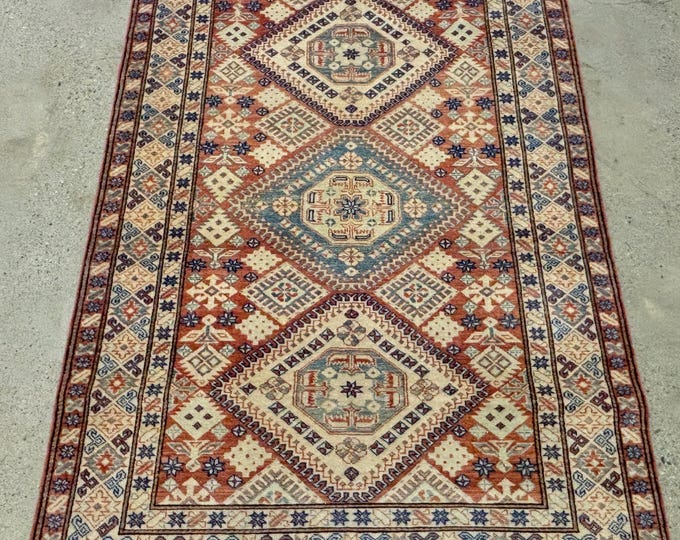 Rust 4x6 vintage sherwan rug - afghan hand knotted wool rug - wallhanging rug - rugs for kitchen - entryway rugs - tribal medallion rugs