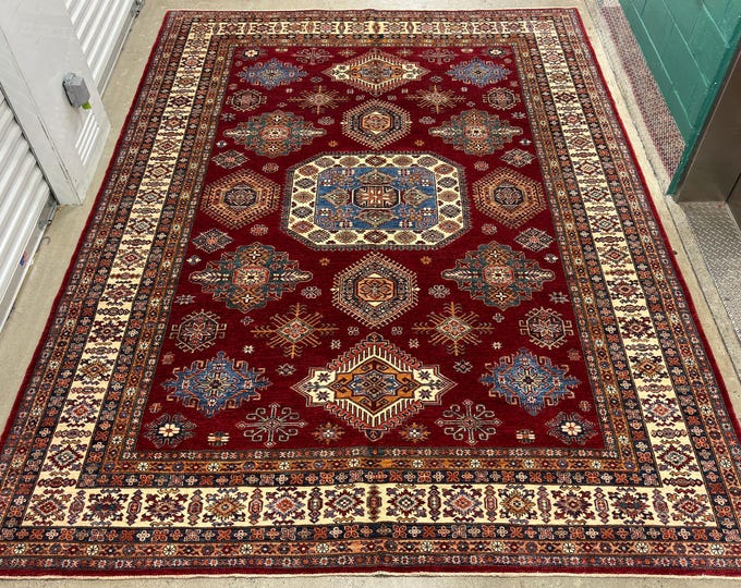9x12 medallion red kazak rug - tribal afghan hand knotted wool oriental rug - beautiful home decor rug - rugs for living room - bedroom rugs