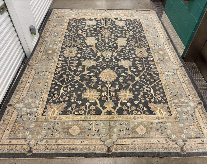 10x14 Handmade tribal Dark Gray oushak rug - Afghan hand knotted wool rug - rug for livingroom - bedroom rug - diningroom rug - 10x13'6"