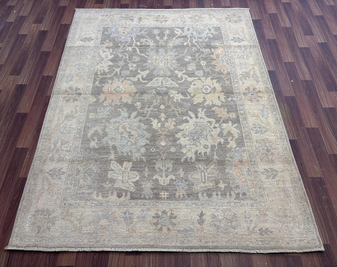 5x6.6ft tribal pastel muted gray oushak rug - Natural veg dyes wool oriental rug - Afghan hand knotted rug - rug for bedroom, livingroom rug