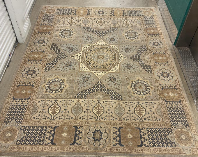 9x12 ethnic medallion Mamluk muted gray rug - Afghan hand knotted wool oriental rug - rugs for livingroom - bedroom rug - tribal rug