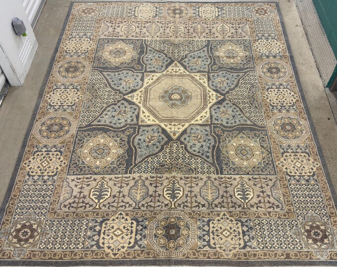 8x10 ethnic vintage medallion Mamluk gray rug - Afghan hand knotted wool oriental rug - rugs for livingroom - bedroom rug - tribal rug