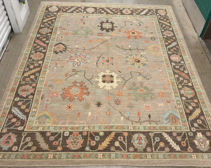 Stunning  soft gray oushak rug 8x10 ft - Beautiful traditional floral colorful wool handmade area rug - rugs for living room - bedroom rugs