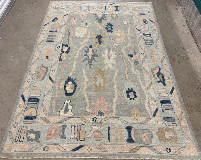 6x9 light Gray oushak Rug - tribal design Persian Style Hand knotted Veg dye wool Rug - Rugs for living room - Bedroom Rug - traditional rug