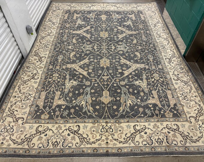 10x14 Tribal Dark Gray Mute color Bidjar Area Rug - Afghan Hand Knotted wool oriental Rug, natural veg dye rug - Bedroom Rug, Livingroom rug