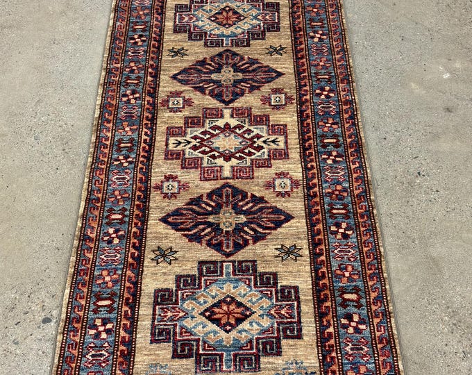 11 ft beige Kazak Runner Rug - Afghan hand knotted - Kazak Runner - Entryway Rug - hallway rug - Home Decor- Corridor Rug - kitchen rug