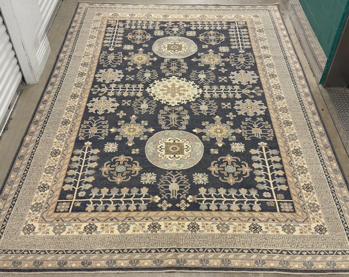 9x12 stunning dark gray Khotan rug - Pomegranate rug - afghan hand knotted woven rug - rug for livingroom - bedroom rug - chines design rug