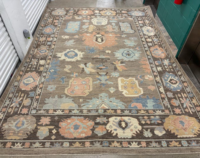 10x14 Taupe Gray Oriental Rug - Floral rug - Turkish oushak Style Rug - Hand knotted Veg dye wool Rug - Rugs for living room - Bedroom Rug