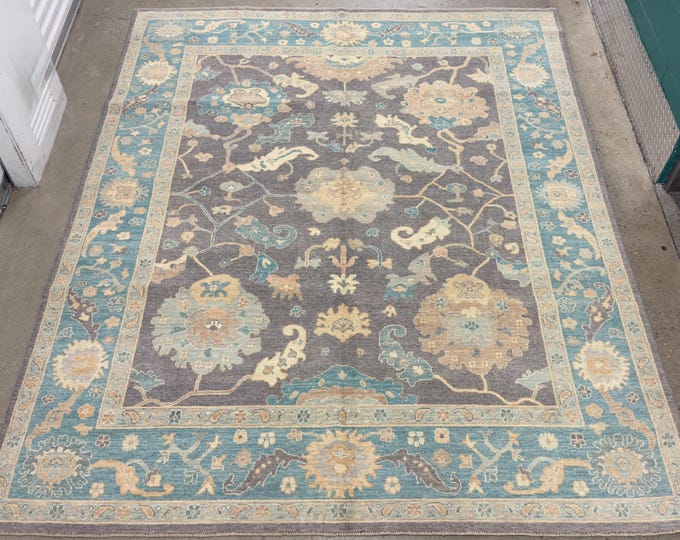 8x10 Gray turquoise blue tribal Oushak rug, Afghan hand knotted wool oriental rug, Ziegler rug, Rug for livingroom, bedroom rug, vintage rug