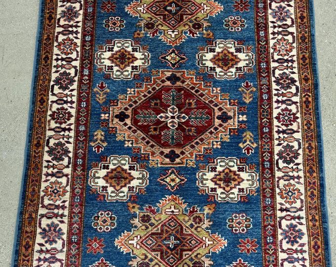 3x5 light blue tribal geometric red rug hand knotted wool oriental rug - natural color dye wool rug - kids room decor rug - bathroom rug
