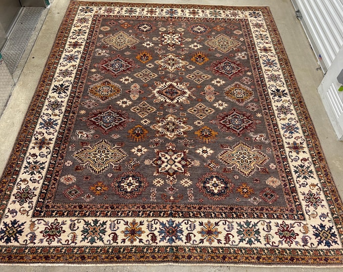 Stunning top quality Gray kazak rug 8x10 ft afghan hand knotted natural wool oriental rug - rugs for bedroom - diningroom rug - tribal rugs