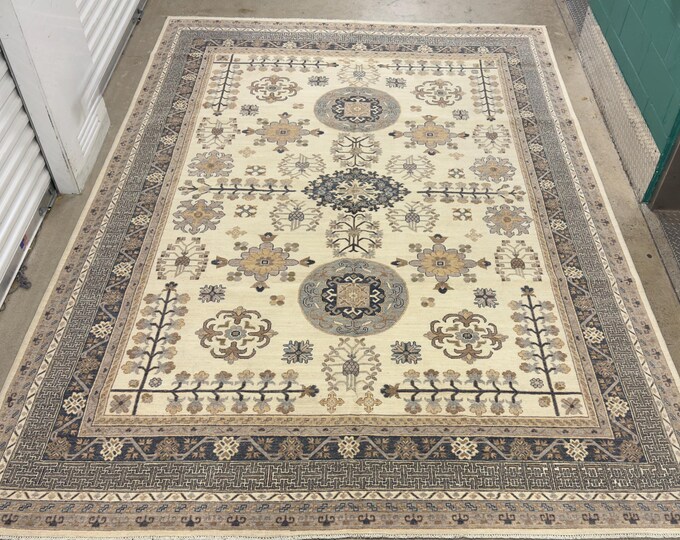 9x12 traditional ivory floral khotan rug - home decor bedroom rug - hand knotted wool oriental rug, rugs for living room, area rug 8'7x11'10